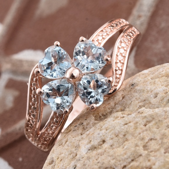 Sky Blue Topaz Flower Bypass Ring - Picture 2 of 5